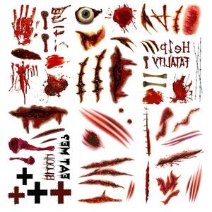 Oottati Halloween Costume Realistic Scar Waterproof Temp Tattoo Stickers